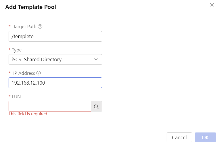 Add Template Pool dialog