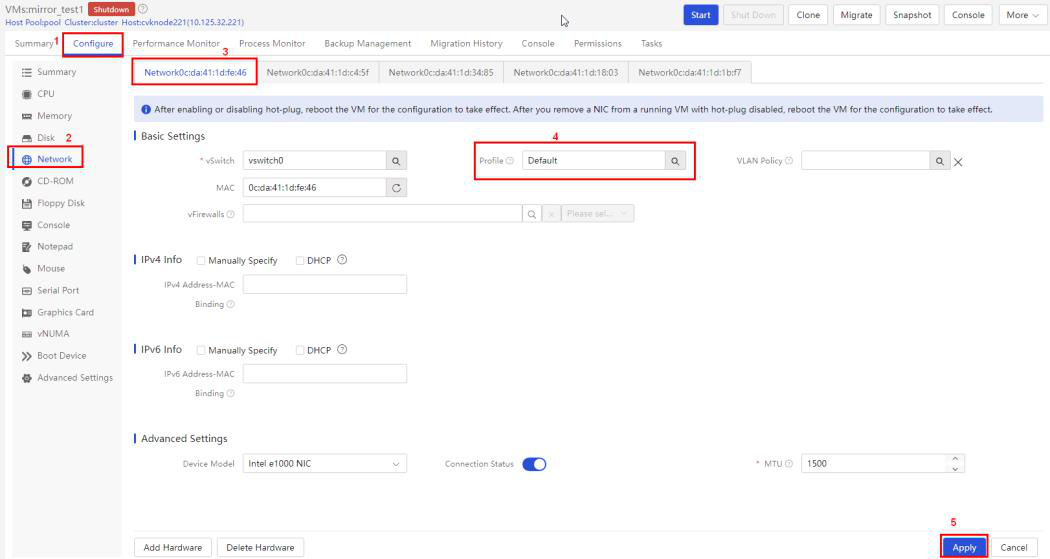 Selecting a port profile