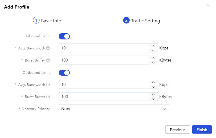 Configuring inbound and outbound traffic limits